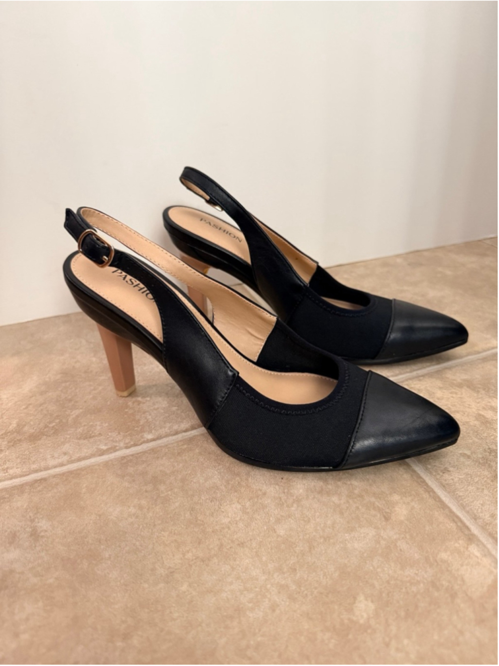 Pashion Footwear Black Slingback Pointed Toe Heels